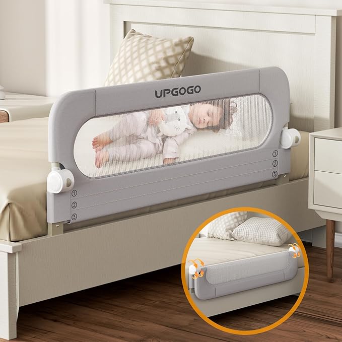 Folding Bed Rail for Toddlers,Baby Bed Rail Guard with Reinforced Anchor Safety System,Fit Bunk,Full Size,Queen,King,Twin(Grey,43"x23.6")