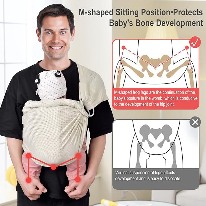 CUBY Water Baby Sling Carrier Lightweight Breathable Mesh Baby Ring Slings, Adjustable Quick-Drying Ring Sling Baby Carrier for Newborn Kids Toddlers Summer Swimming Pool Beach (Apricot)