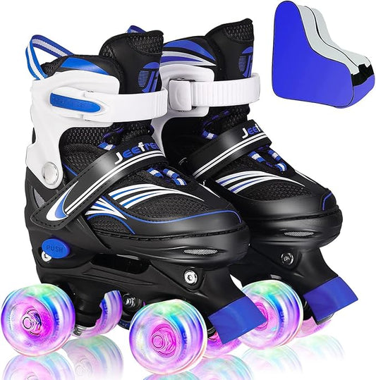 Adjustable 4 Size Kids Roller Skates With Light up Wheels for Girls Ages 5-8-12, Safe and Fun Illuminating Skates for Kids, Toddlers, Boys