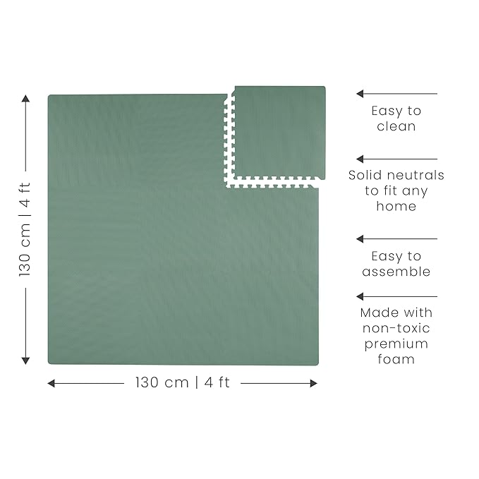 Toddlekind Solid Color Foam Play Mat 4x4 Baby Playmat. Stylish, Non-Toxic, Odorless, Plain Design Puzzle Play Mat 0m+ Sage Moss (Green)