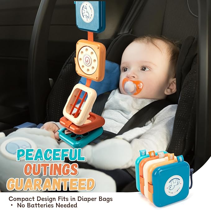 Montessori Busy Board for Toddlers 1-3 | Certified Travel Sensory Toy | Fine Motor Skills Activity Cube for Airplane, Classroom & Home Learning