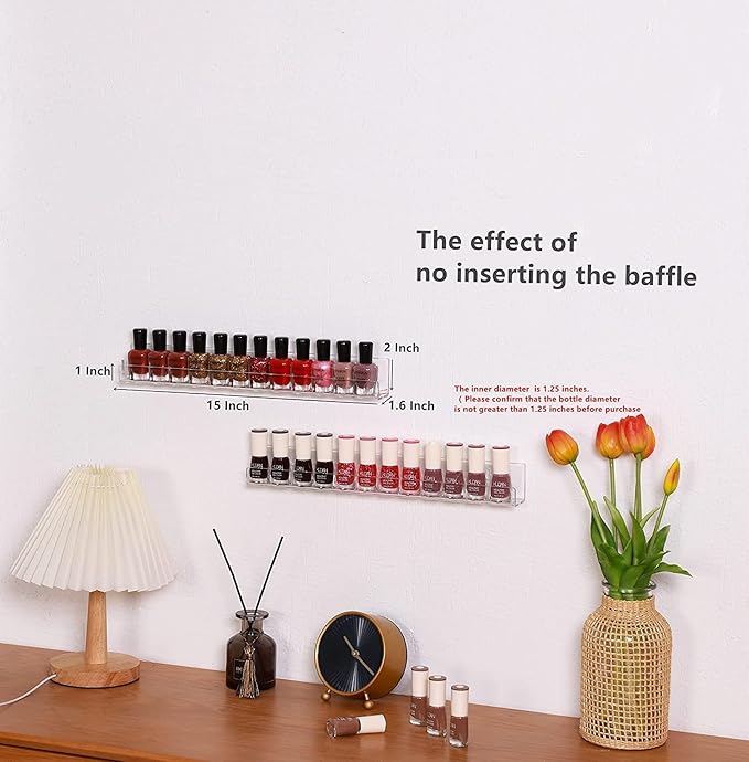 IEEK 4 PCS Floating Invisible Kids Bookshelf Wall Mounted Nail Polish Rack,Clear Acrylic Picture Ledge Vinyl Record Display Shelf Nail Polish Holder with Removable Anti-Slip End Inserts,15 inch