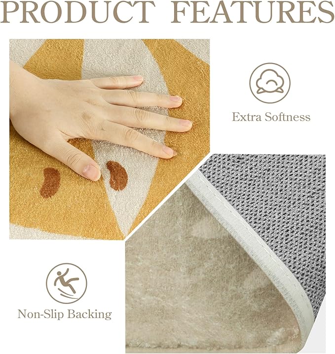 Lahome Boho Rug for Living Room - 5 x 7 Area Rugs Washable Non-Slip Soft Bedroom Carpet Ultra-Thin Throw Tan Dining Room Rug, Botanical Print Indoor Modern Floral Rug for Office Nursery Kids Room