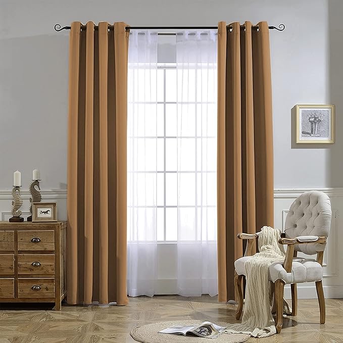 NICETOWN Living Room Curtains 95 inch Long - Sound Reducing Grommet Thermal Insulated Blackout Solid Drapes for Villa/Hall, Gold Brown, 2 Panels, W52 x L95