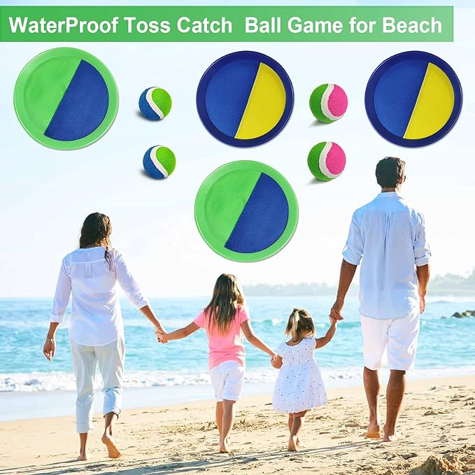 Jalunth Ball Catch Set Game Paddle - Beach Toys Back Yard Pool Outdoor Games Backyard Camping Throw Catch Toss Age 3 4 5 6 7 8 9 10 11 12 Years Old Boys Girls Kids Adults Family Outside Easter Gifts