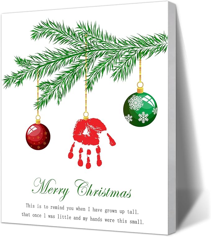 SHLINCO Handprint Keepsake DIY Kit, Baby's First Holiday Keepsake, Christmas Winter Decoration, Kids Family Footprint Art, 7.8x9.8 Inch Canvas, Suitable For Desktop Wall Ornaments