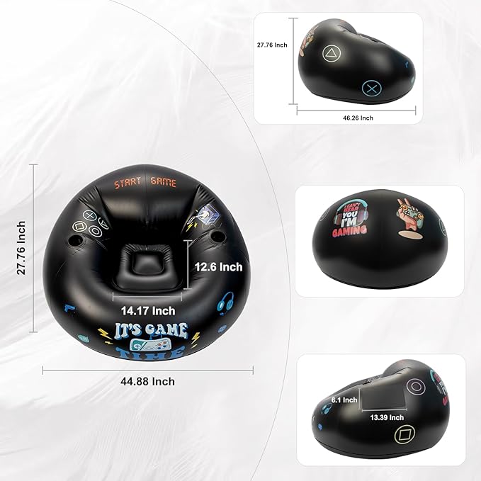 Inflatable Gaming Chair for Kids, Floor Bean Bag Chair for Teens - Boys Room Furniture with Cup Holder and Side Pocket, Inflatable Gaming Couch for Boys Room, Cool Kids Blow Up Couch Decor for Teens