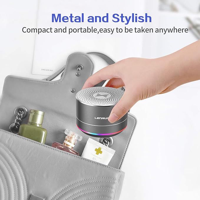 LENRUE Portable Bluetooth Speakers,Wireless Speaker with Clear Sound, Long Playtime, Small Mini Metal Speaker,Christmas Birthday Gifts for Men, Women,Kids (Space-Gray)