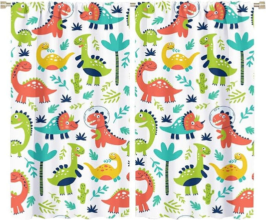 Rustic Dinosaurs Curtains Colorful Dino Kids Boys Cartoon Cute Cool Funny Decor Printed Blackout Rod Pocket Window Drapes for Living Room Bedroom W36xL63in 2 Panels