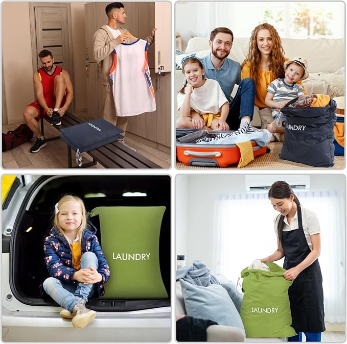 MissBoy 2 Pack Laundry Bags, Nylon Washable Wet Dry Bag, Travel Laundry Bags for Dirty Clothes, Swimming Bathing Suit Workout Wet Clothes Bag