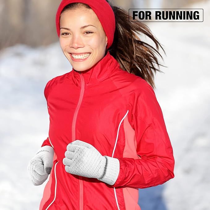 Geyoga 2 Pairs Women's Winter Touch Screen Gloves Soft Warm Fleece Lined Knit Elastic Cuff Winter Texting Gloves