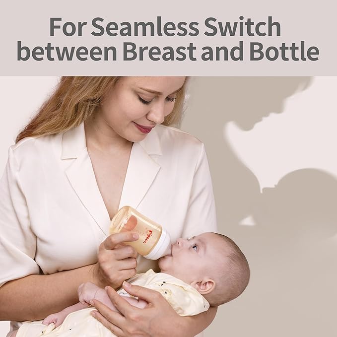 Pigeon PPSU Nursing Baby Bottle Wide Neck, Anti-Colic, Streamlined Body, Natural Feel, Easy to Clean, 5.4 Oz(Pack of 2), Includes 2pcs SS Nipples (0m+)