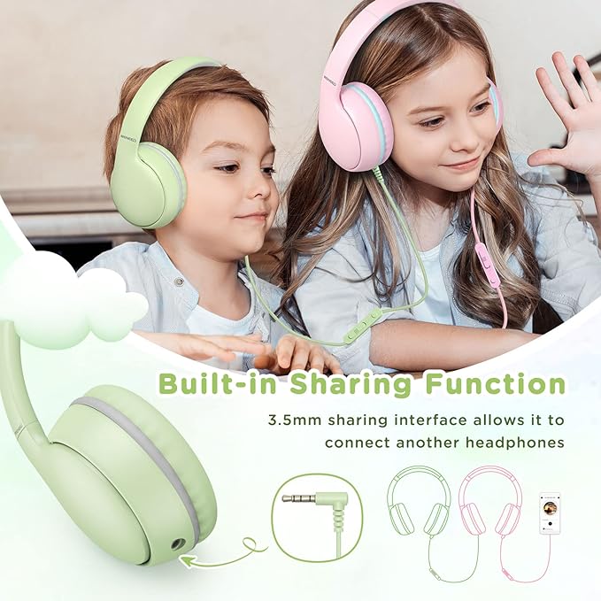 Kids Headphones with Microphone, Kids Headphones-94dB Volume Limited-Shareport, Foldable Wired Headphones