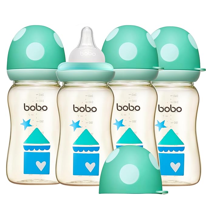 YOHKOH PPSU Baby Bottle Wide Neck, Newborn Anti-Colic Baby Bottle with Natural Response Nipple, Streamlined Body, Easy to Clean (8.8oz (Pack of 4), Blue)