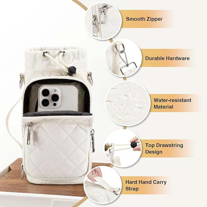 Water Bottle Carrier Bag with Strap, Water Bottle Holder Crossbody Bags for Women Men for Walking, Hiking,Cycling