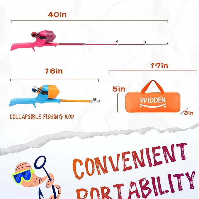 Kids Fishing Pole, Telescopic Fishing Rod, Toddler Collapsible Fishing Rod and Reel Combo with Tackle Box, Fishing Line, Bobber, and Soft Lures for Boy, Girl, Youth, Beginner, Over 4 Years Old