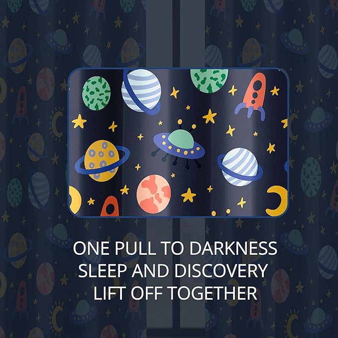 Kids Space Rockets Blackout Curtains - 100% Blackout, Thermal Insulated, Noise Reducing, Perfect for Kids Room and Nursery, 2 Panels (Color Pop Rockets, W52×L63)