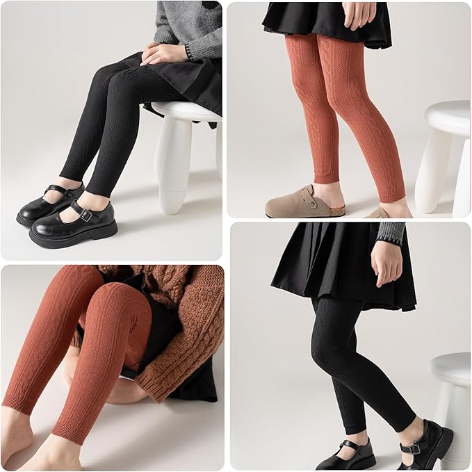Girls Leggings for Little Girls, 2 Pack Toddler Girl Pants Leggings for Baby Tights Knitted Multi-Colors 2-9 Years