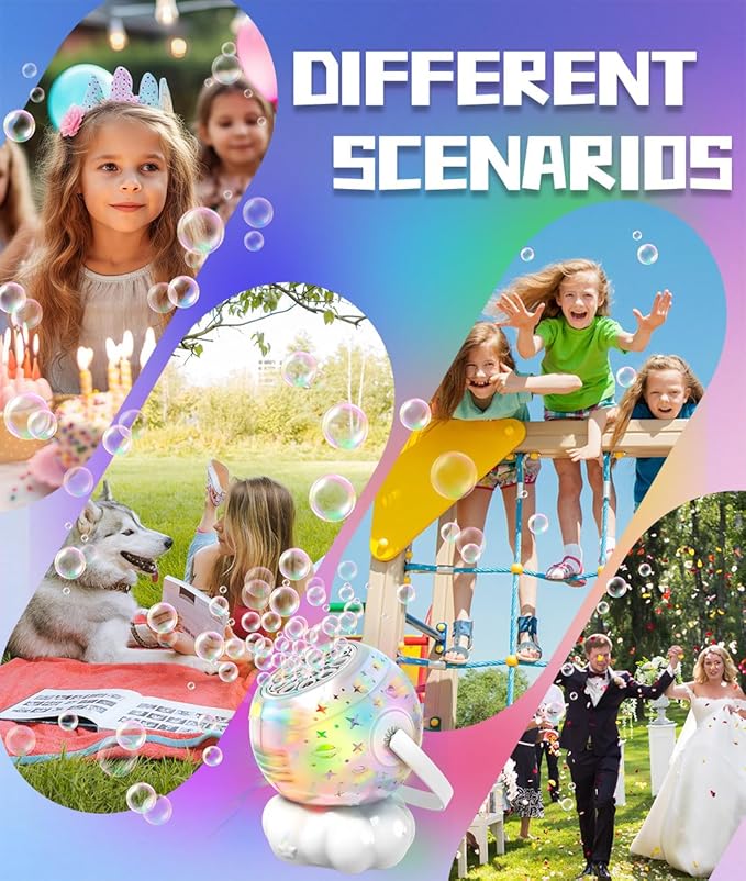 Rechargeable Bubble Machine, Bubble Maker for Kids with Colorful LED Light, Make Large Bubbles, 600mL Capacity - Outdoor Party Birthday Halloween Toys Gifts for Toddlers Ages 3+ Boys Girls