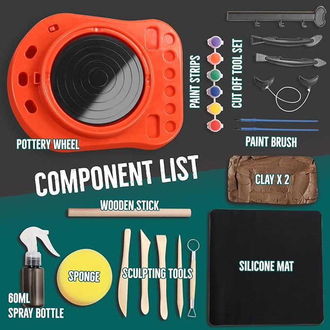 Insnug Pottery Wheel for Kids - Complete Pottery Kit for Beginners, Upgraded Sculpting Clay Tools, Air Dry Clay & Arts Supplies, Mini Pottery Wheel Crafts Kits for Kids Girls Boys Ages 8-12