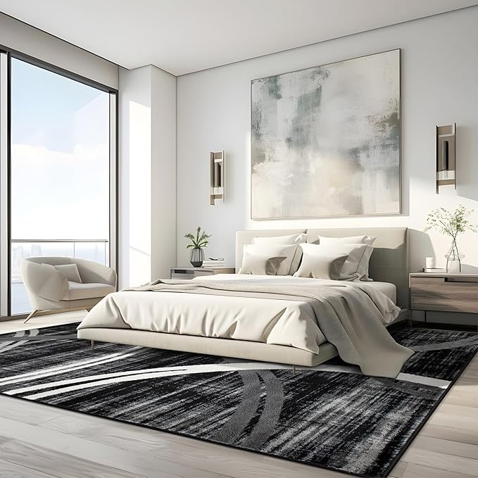 Rugshop Modern Wavy Circles Design Area Rug 10' x 14' Black