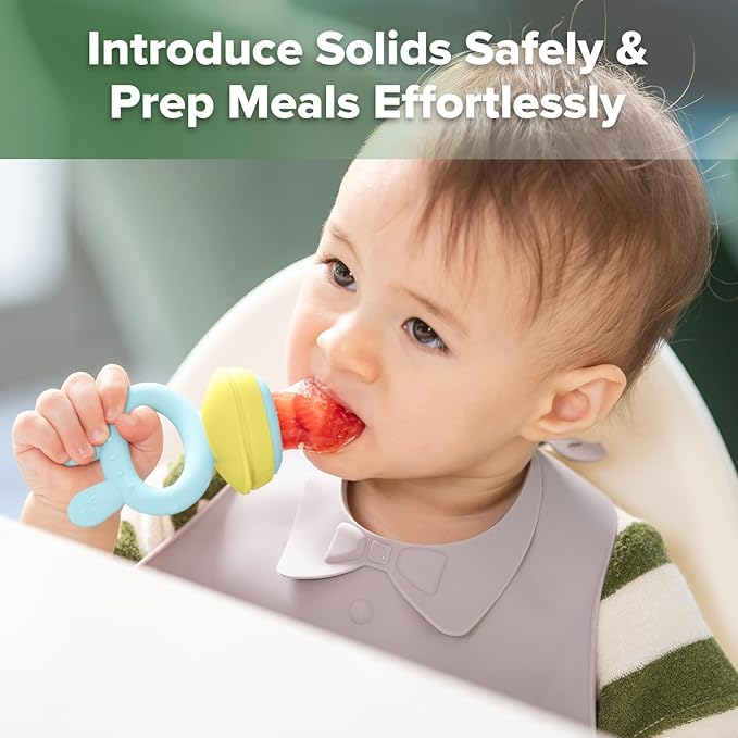 Haakaa Baby Fruit Food Feeder & Mini Freezer Nibble Tray Combo, Breastmilk Popsicle Molds for Baby Cooling Relief, BPA Free Silicone Feeder for Safe Infant Self Feeding, 4 Month+ (Blue)