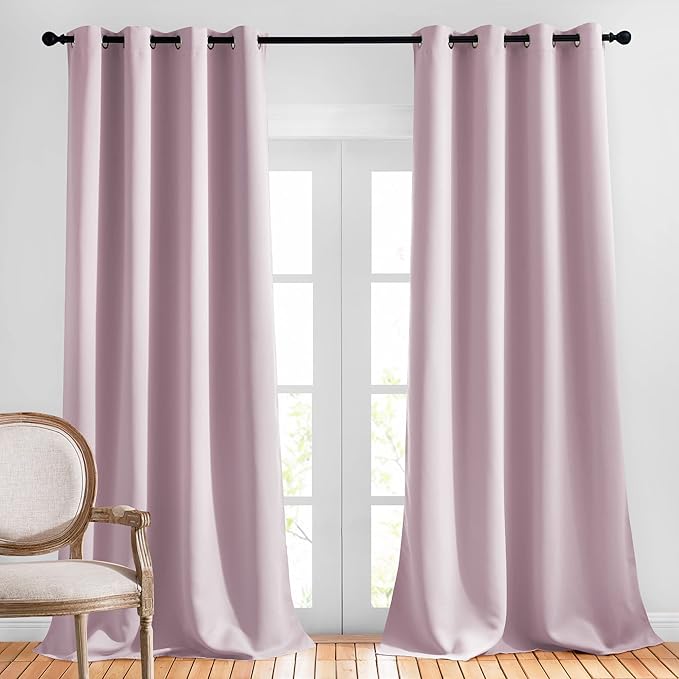 NICETOWN Room Darkening 102 inch Curtains for Living Room, Grommet Thermal Curtains Room Darkening Window Treatments Sound Reducing for Bedroom, Baby Pink, 2 Panels, W52 x L102