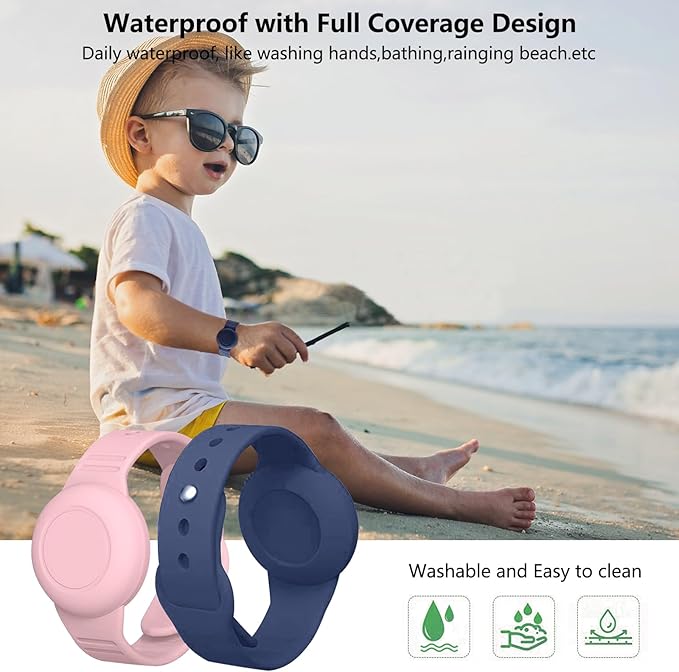 Waterproof Airtag Bracelet,2 Pack Hidden AWristband,Anti-Lost Silicone Apple Airtag Holder Case for,Airtag Case Cover Watch Band GPS Tracker-Blue+Pink