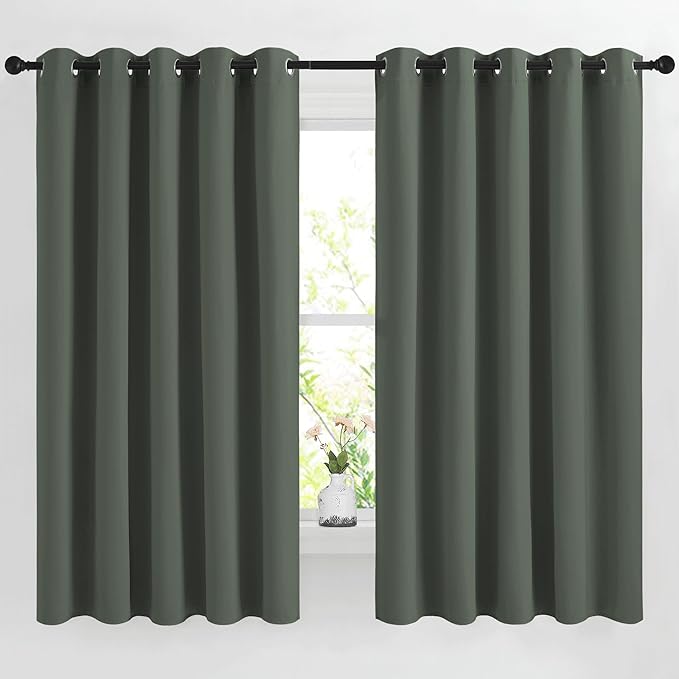 NICETOWN Blackout Bedroom Curtains 66 inches Long, Grommet Light Reducing Thermal Window Treatments Solid Room Darkening for Living Room, Set of 2, W66 x L66, Dark Mallard