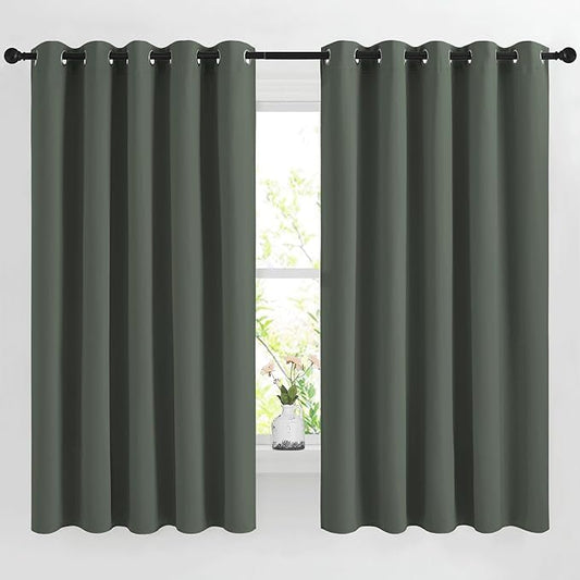 NICETOWN Blackout Bedroom Curtains 66 inches Long, Grommet Light Reducing Thermal Window Treatments Solid Room Darkening for Living Room, Set of 2, W66 x L66, Dark Mallard