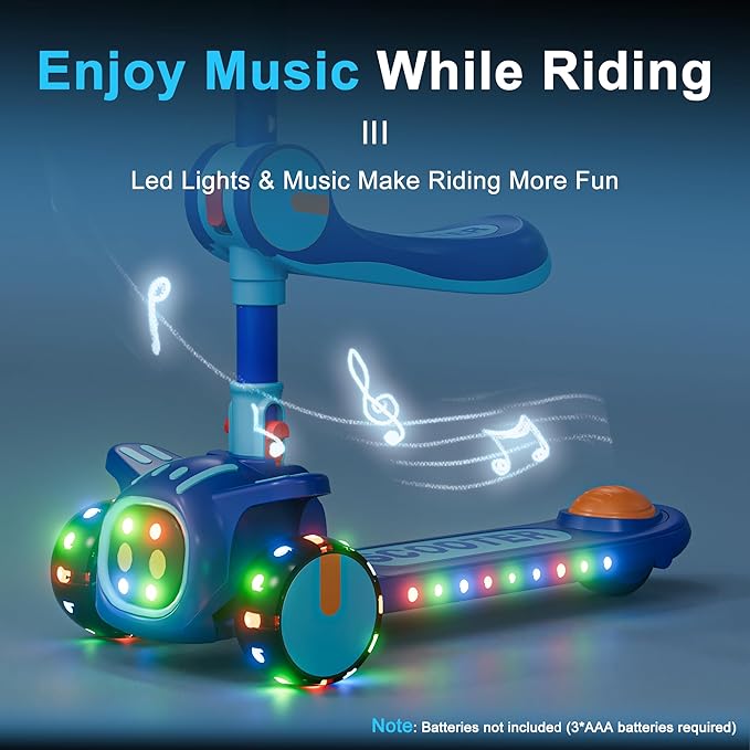 Unbreakable & Never Fall Down 2-in-1 Scooters Kids 3 Wheel Kick Scooter for Boys Girls Ages 3-8, Adjustable Height & Seat, Widened Non-Slip Deck, More Safer for Beginner Toddlers