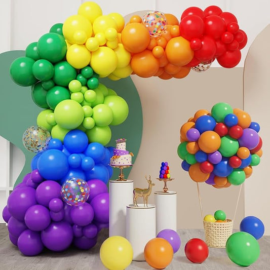 140pcs Rainbow Balloon Arch Kit, Rainbow Balloons of Different Sizes Pack of 18 12 10 5 Inch Party Balloon Kit for Birthday Party or Balloon Arch as Graduation Wedding Baby Shower Party Decorations