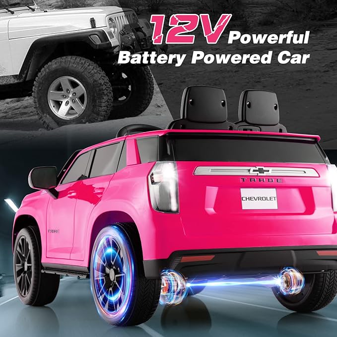 Costzon Ride on Car, 12V Licensed Chevrolet Tahoe Battery Powered Electric Vehicle w/ 2.4G Remote Control, High/Low Speed, Music, Lights, MP3/USB/FM, Spring Suspension, Electric SUV for Kids (Pink)