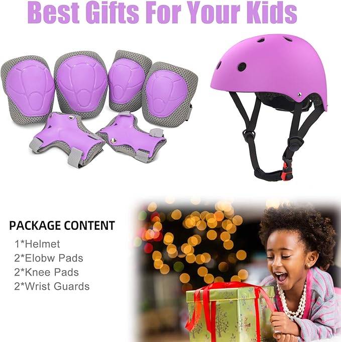 Kids Bike Helmet and Pads Set for Ages 2–14, CPSC Certified Adjustable Helmet with Knee Elbow Wrist Guards, for Skateboard, Scooter, Skating, Rollerblading, Multi-Sport Protective Gear