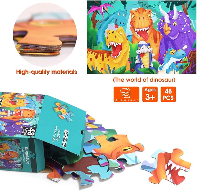 Jumbo Floor Puzzle for Kids Dinosaur Jigsaw Large Puzzles 48 Piece Ages 3-6 for Toddler Children Learning Preschool Educational Intellectual Development Toys 4-8 Years Old Easter Gift for Boy and Girl