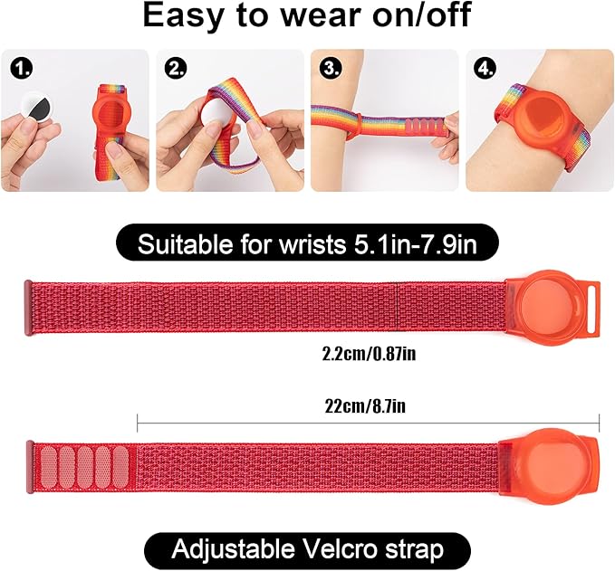 Kids Wristband Compatible with Apple AirTag, Protective Case for Air Tag GPS Tracker Holder with Nylon Bracelet, Adjustable Anti Lost Watch Band for Toddler Child Elder(Red & Blue)