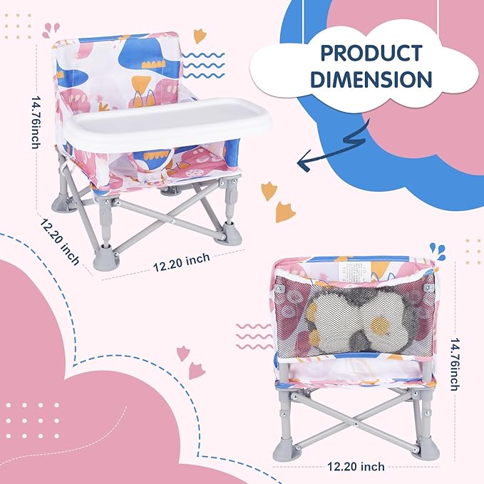 Portable Booster Seat, Toddler Baby Seat with Tray for Dining Table Compact Floor Chair for Camping Lawn Beach Babies Travel 6-36 Months