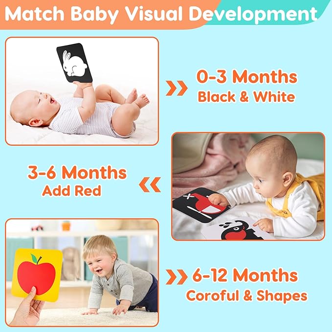 Black and White High Contrast Baby Books Flash Cards Tummy Time Mirror Toys Newborn Toys 0 6 Months Brain Development Infant Stimulating Sensory Toy 0-3 3-6 2 4 5 Months old Baby Boy Girl Shower Gifts