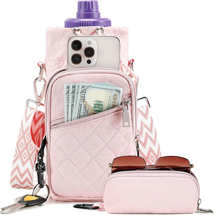 Water Bottle Carrier Bag with Strap, Water Bottle Holder Crossbody Bags for Women Men for Walking, Hiking,Cycling