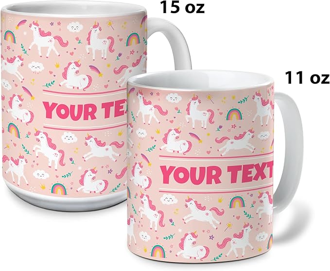 Personalized Mug for Kids - Pink Unicorn - Custom Name/Text, Ceramic Hot Chocolate/Cocoa/Coffee Cup for Girls, Birthday/Christmas/Holiday Gift - 11 oz, White Handle