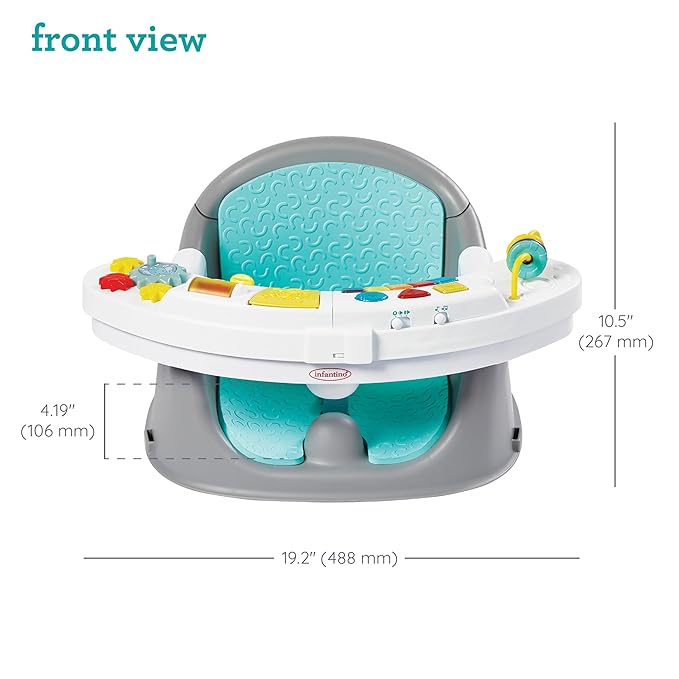 Infantino Music & Lights 3-in-1 Discovery Seat & Booster, Toddler Booster Seat for Dining Table or Kitchen Chair, Baby Activity Center & Snack Tray, Teal