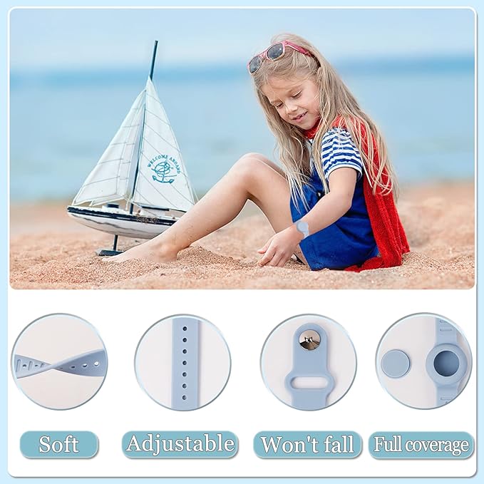 Kids Waterproof Airtag Bracelet Compatible with Apple AirTag, Hidden Silicon Protective Case for Air Tag GPS Tracker Holder, Adjustable Anti-Lost Watch Band for Toddler Child (Blue)