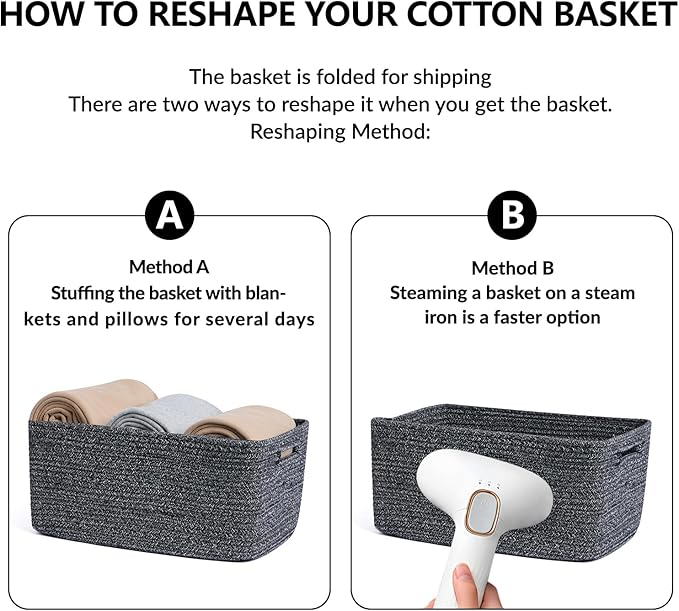 Large Storage Baskets for Shelves, Closet Organizers Bins for Clothes Blanket Towels, Baby Nursery, Toy Baskets Box, Woven Rope Baskets, 17 x 13 x 7.5”, 3 Packs Dark Gray