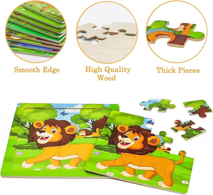 Puzzles for Kids Ages 3-5, 16 Piece Colorful Wooden Puzzles for Toddler Children Learning Educational Toys for Boys and Girls (9 Puzzles)
