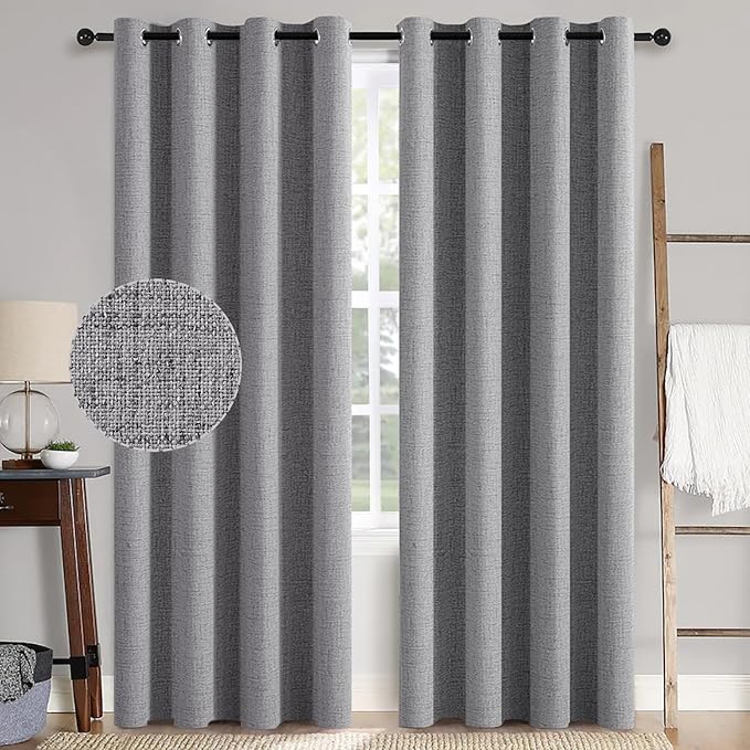 MIULEE Linen Texture Curtains for Bedroom Solid 100% Blackout Thermal Insulated Grey Curtains Grommet Room Darkening Curtains/Draperies Luxury Decor for Living Room Nursery 52x96 Inch (2 Panels)