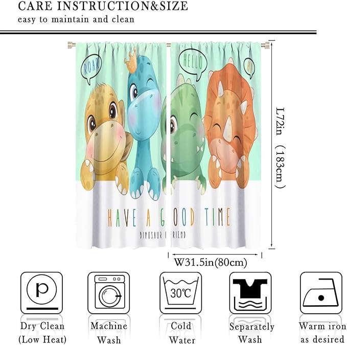 Kids Dinosaur Curtains for Boys Girls Bedroom Decor Cartoon Dino Colorful Cute Funny Animal Printed Blackout Rod Pocket Window Drapes for Baby Nursery Playroom Living Room W31.5xL72in 2 Panels