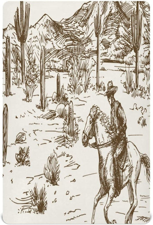 Western Desert Cowboy Crib Sheets for Boys and Girls, Fitted Baby Crib Sheets Soft and Breathable Mini Crib Sheets 39 X 27 X 5 Inches