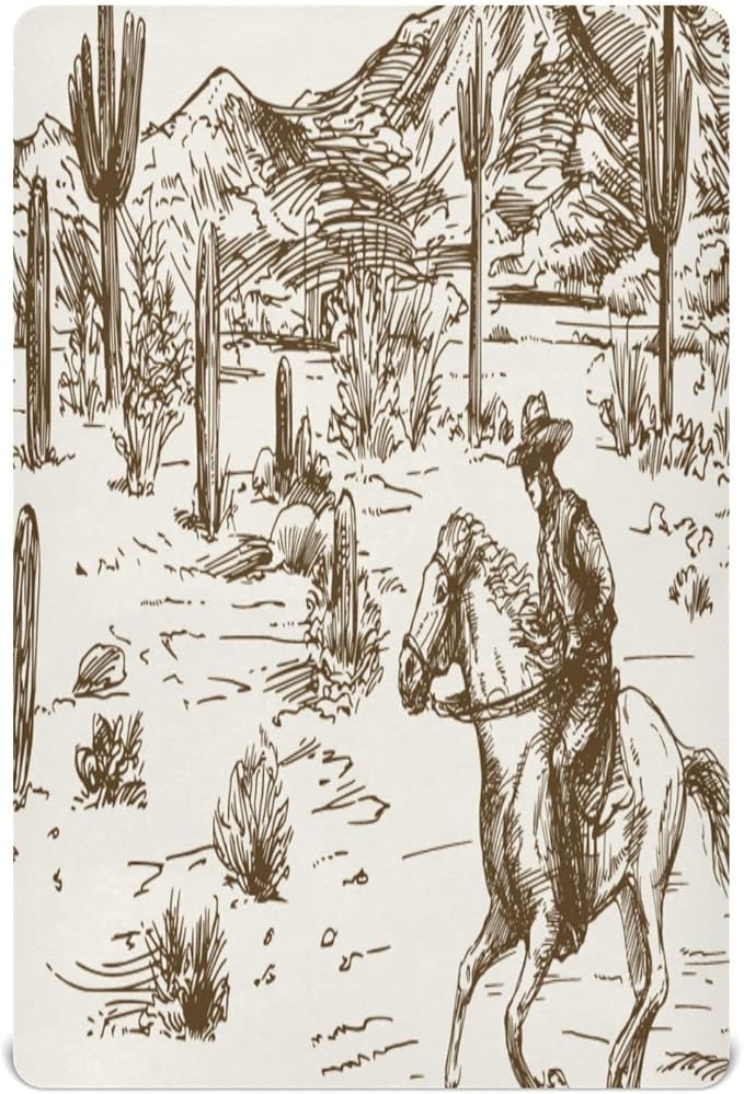 Western Desert Cowboy Crib Sheets for Boys and Girls, Fitted Baby Crib Sheets Soft and Breathable Mini Crib Sheets 52 X 28 X 9 Inches