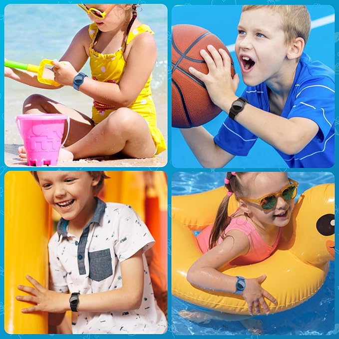 Waterproof Air Tag Bracelet for Kids (2 Pack), Soft Nylon Hidden Air Tag Wristband Full Cover Lightweight GPS Tracker Holder Compatible with Apple AirTag Band for Toddler Child (Black & Blue)