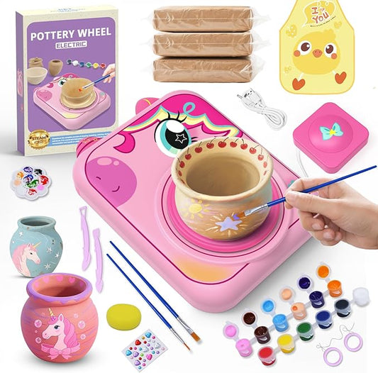 Pottery Wheel for Kids, Girls Arts and Crafts Toys for Kids Ages 8-12,Pottery Studio Craft Kit with 3 Pack Air-Dry Clay, Art Supplies for Kids Toys Girls Birthday Gift for 6 7 8 9 10 11 12+（Pink）